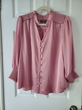 Karl Lagerfeld Dusty Pink Ruffle-Trim Button Blouse